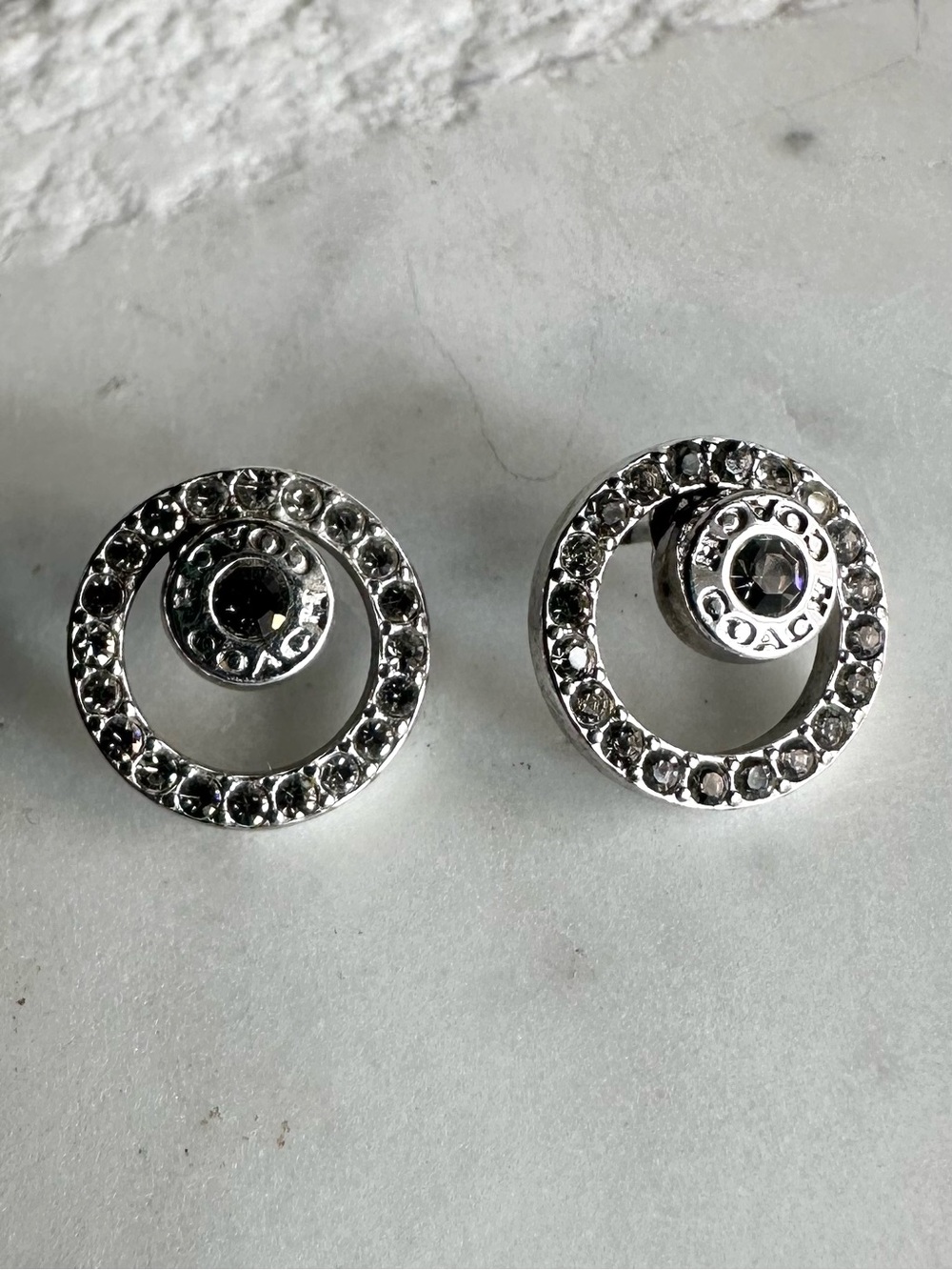 COACH Open Circle Halo Stud 2 Pc Earrings With Crystal Pave Stones